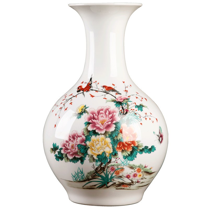 景德镇粉彩牡丹花瓶 新中式客厅家居装饰品 开花富贵陶瓷赏瓶节庆