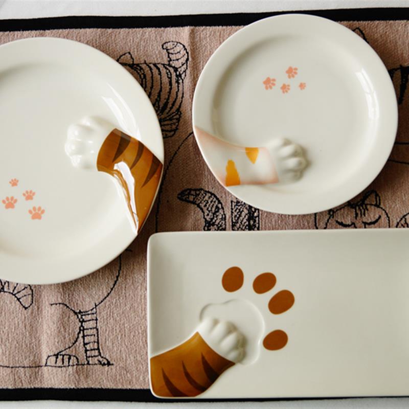 猫部杂货 可爱小猫偷吃立体猫咪小肉爪餐盘 软萌治愈猫爪早餐盘