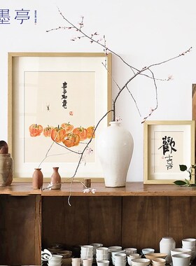 网红新中式餐厅三餐装饰画原木日式风壁画挂画书房四季厨房茶室