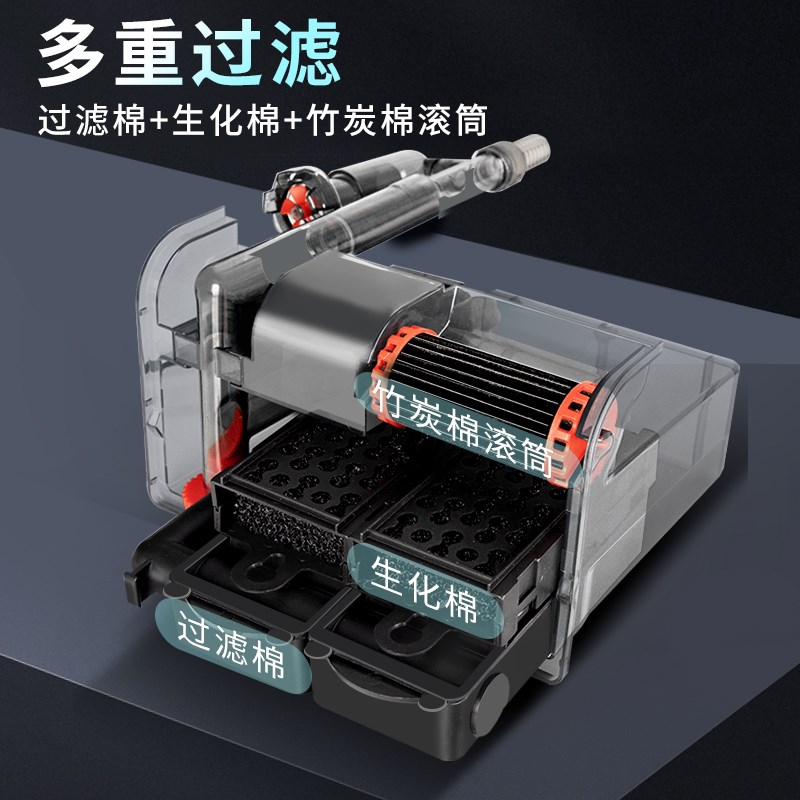 鱼缸过滤器三合一净水循环小型瀑布式壁挂迷你水泵内置增氧循环帮
