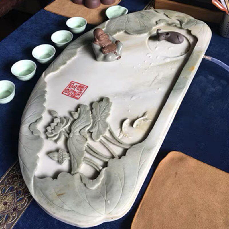 功夫茶具茶海端砚石茶盘玉石排水茶盘石头家用简约托盘端石小茶台