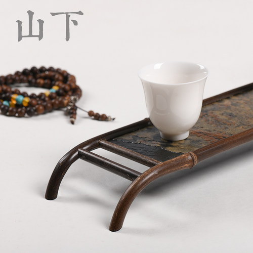 山下手作新款竹茶杯架茶托杯托功夫茶具收纳架紫竹博古架茶道零配