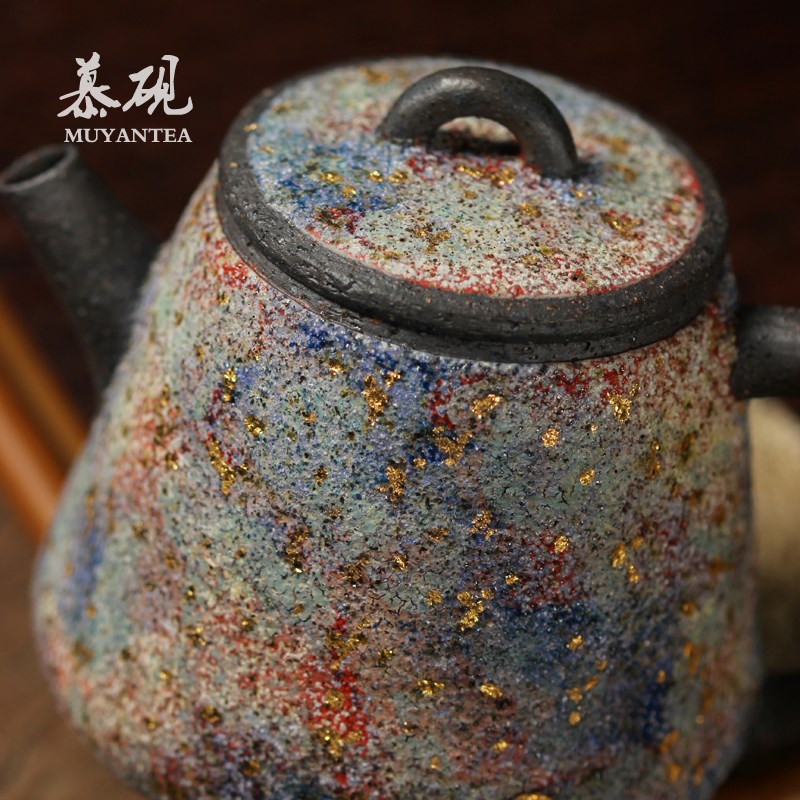 慕砚岩矿斑斓大号石瓢壶柴烧纯手工粗陶泡茶壶老岩泥茶壶功夫茶具