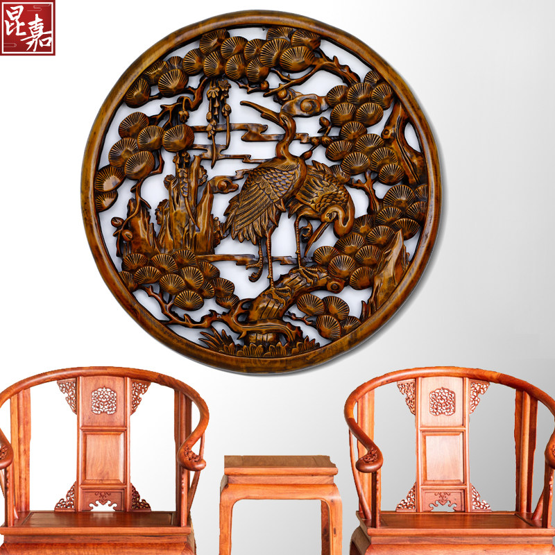 东阳木雕挂件中式仿古客厅玄关背景墙手工雕刻装饰画实木雕刻牡丹