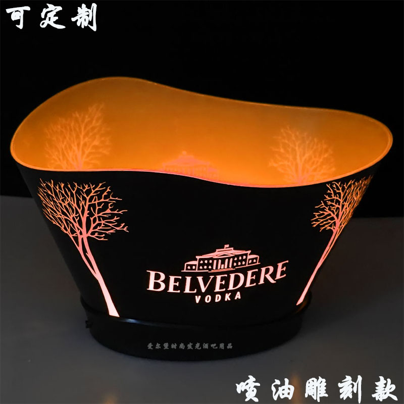 定制喷油雕刻logo酒吧透明led发光啤酒冰桶香槟红酒圆形七彩冰桶