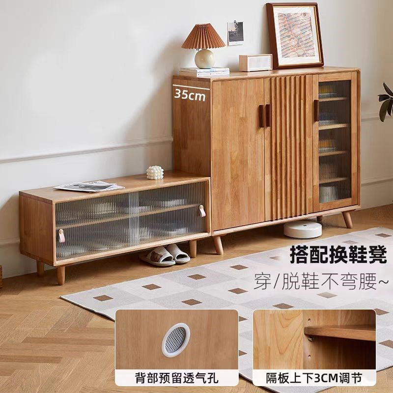 北欧实木鞋柜家用门口落地大容量小户型入户玄关柜一体收纳鞋架子