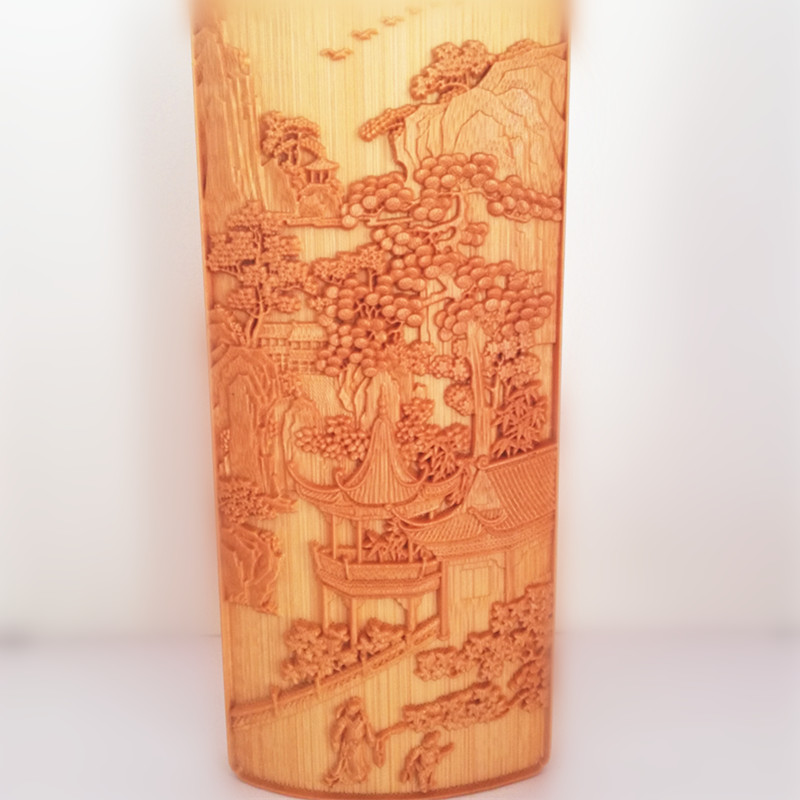 天然玉竹精工浮雕刻茶则臂搁牌子工艺品文玩收藏复古花鸟山水摆件