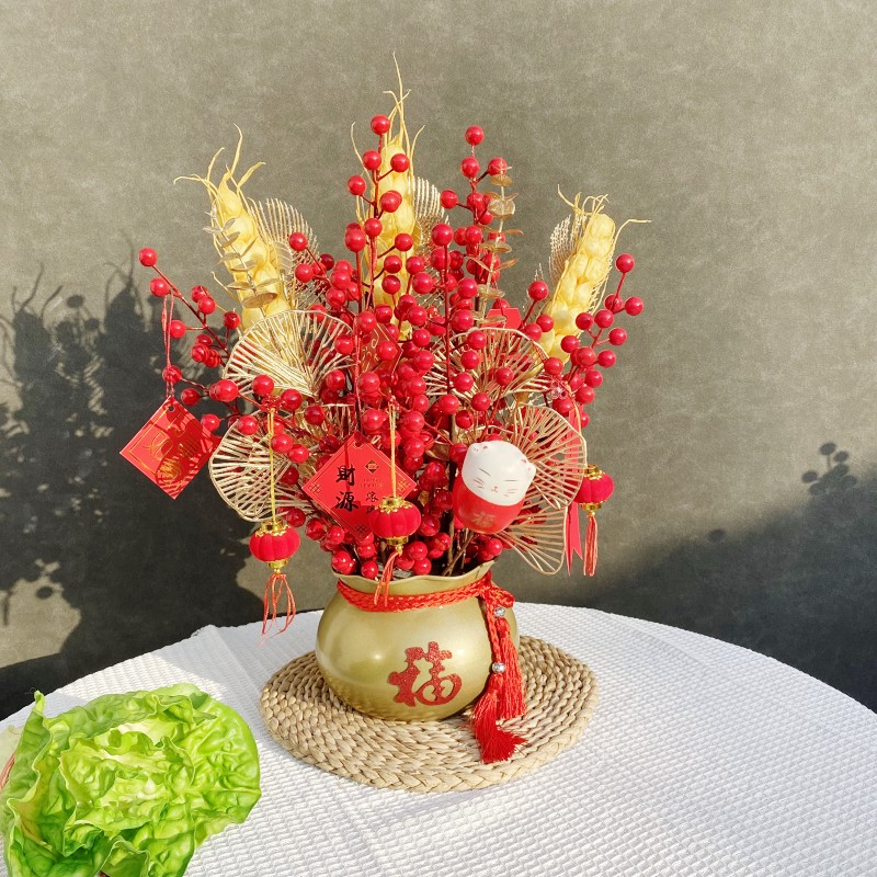 春节新年福桶客厅装饰发财果乔迁之喜摆件新居入伙礼品插花装饰品