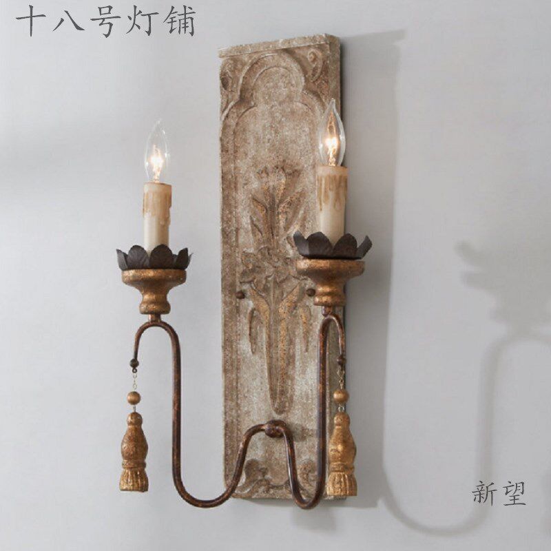 法式乡村木头壁灯艺术实木复古雕刻客厅电视背景过道阳台走廊壁灯