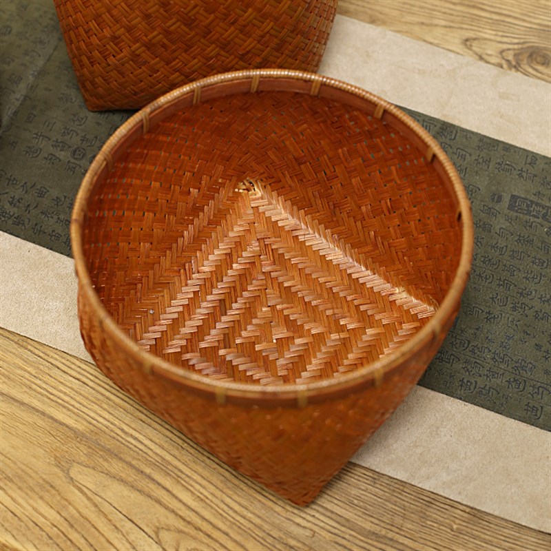 仿古竹编篮大漆工艺收纳果篮桌面收纳画筐手工竹编纸篓复古中国风