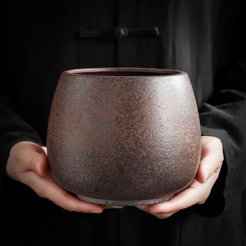 粗陶茶洗茶渣缸禅意大号特大水盂家用高档复古茶具配件建水茶洗缸