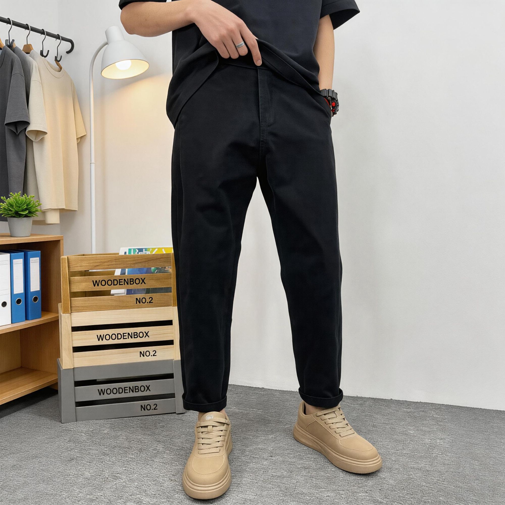 美式宽松阔腿工装裤男士春夏秋新款休闲直筒哈伦裤高级感小脚裤男