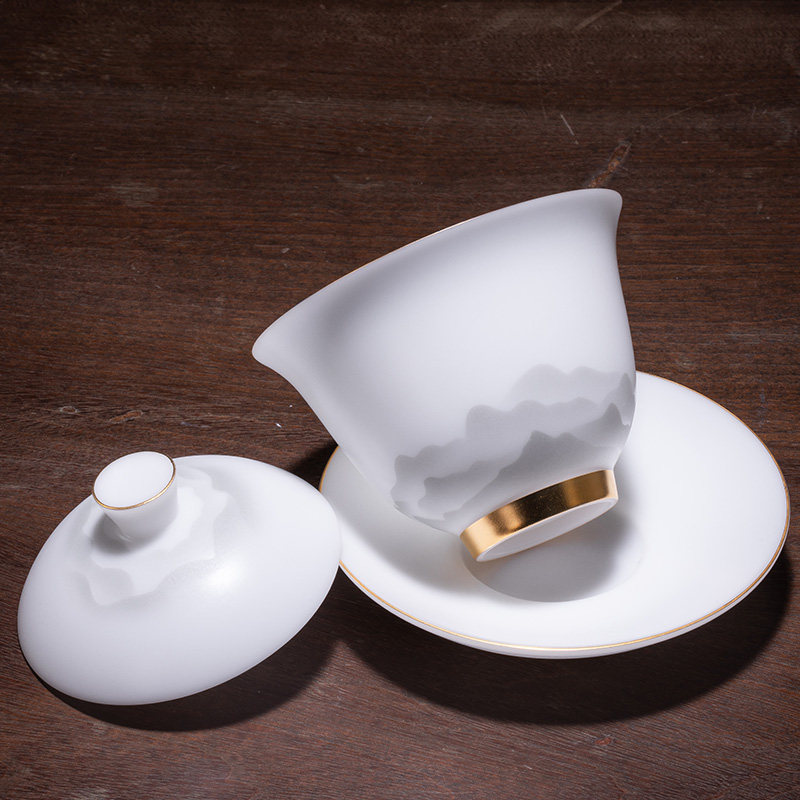 冰种玉瓷盖碗茶杯白瓷三才盖碗单个高档茶碗带盖泡茶功夫茶具大号