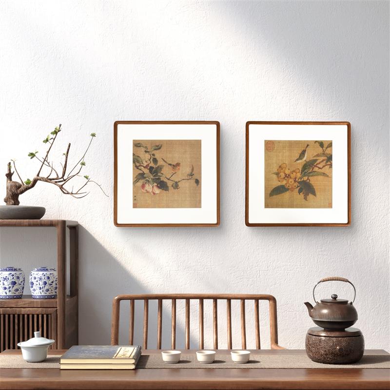 (花鸟葫芦三联)挂画 林椿画鸟图卧室餐厅装饰画 沙发背景墙组合