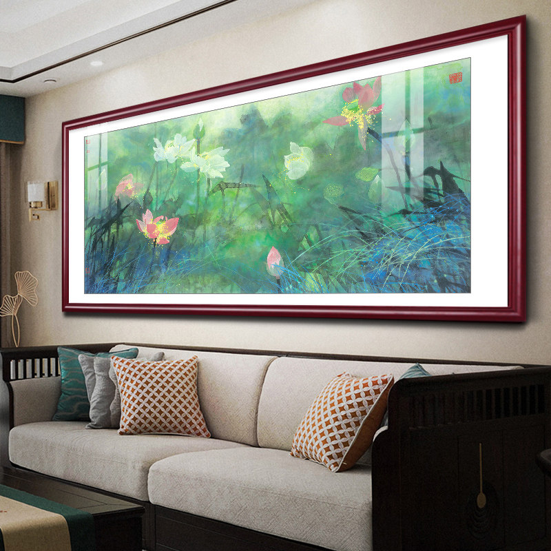 荷花图新中式客厅沙发背景墙装饰画办公室大幅山水画荷塘春色壁画