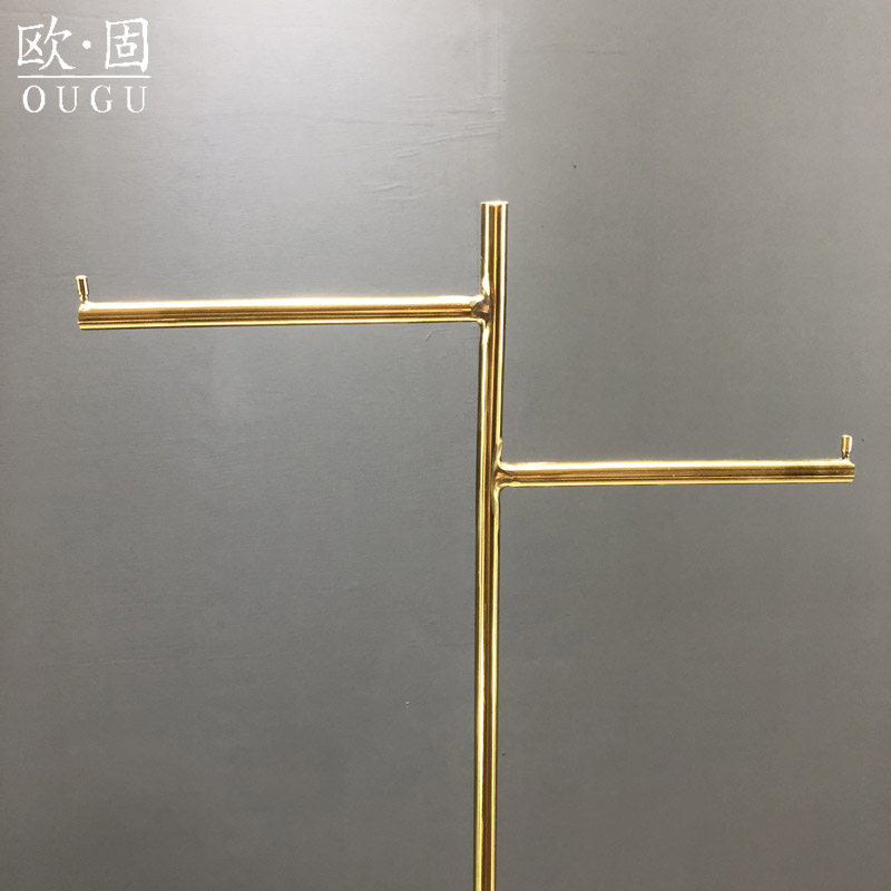 服装店展示架高档拉丝亮光钛金色实心不锈钢落地式衣帽正挂衣架子