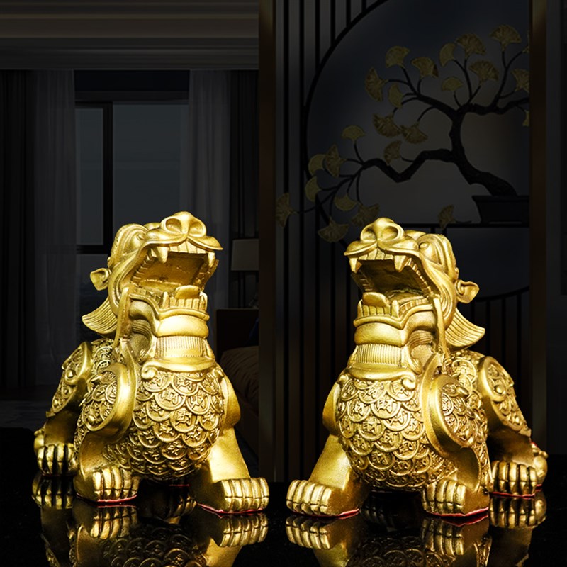 铜貔貅摆件纯黄铜霸王金钱貔貅身披铜钱家饰品居公司店铺开业礼品