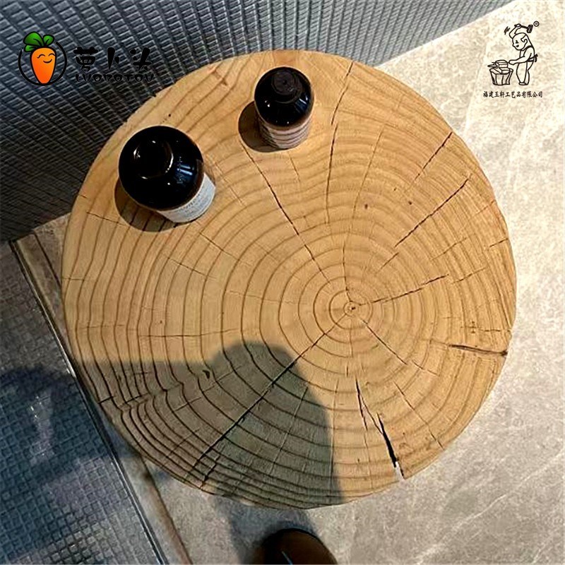 复古做旧原木凳子实木墩子坐凳家用树桩酒店摆件茶几创意木桩圆凳