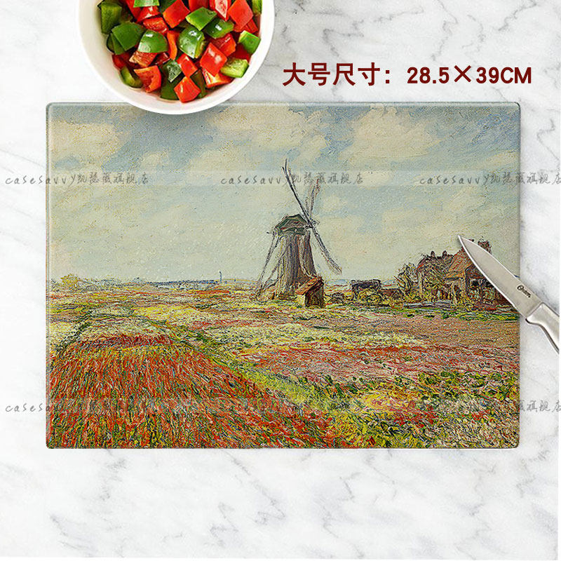 大号莫奈油画钢化玻璃砧板 厨房家用切水果案板辅食菜板 易清洗