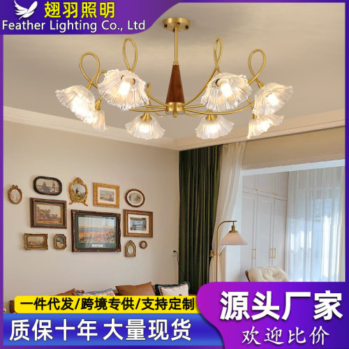 法式奶油风轻奢客厅吊灯美式轻奢复古民宿主卧室房间餐厅全铜灯具