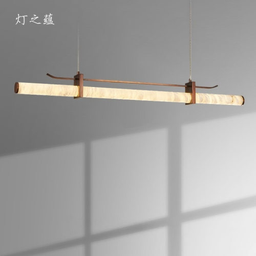 餐厅吊灯设计师宋代美学感雪花云石一字长条极简岛台茶室中岛