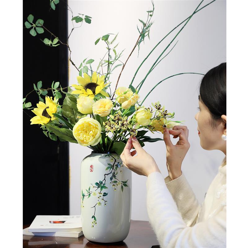 中式陶瓷花瓶摆件客厅玄关花艺居家水培创意简约圆形乔迁送礼花器