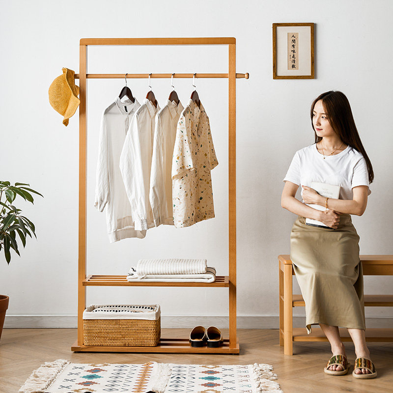 实木衣帽架落地卧室衣架家用榉木质挂衣架客厅简易晾衣服架子立式