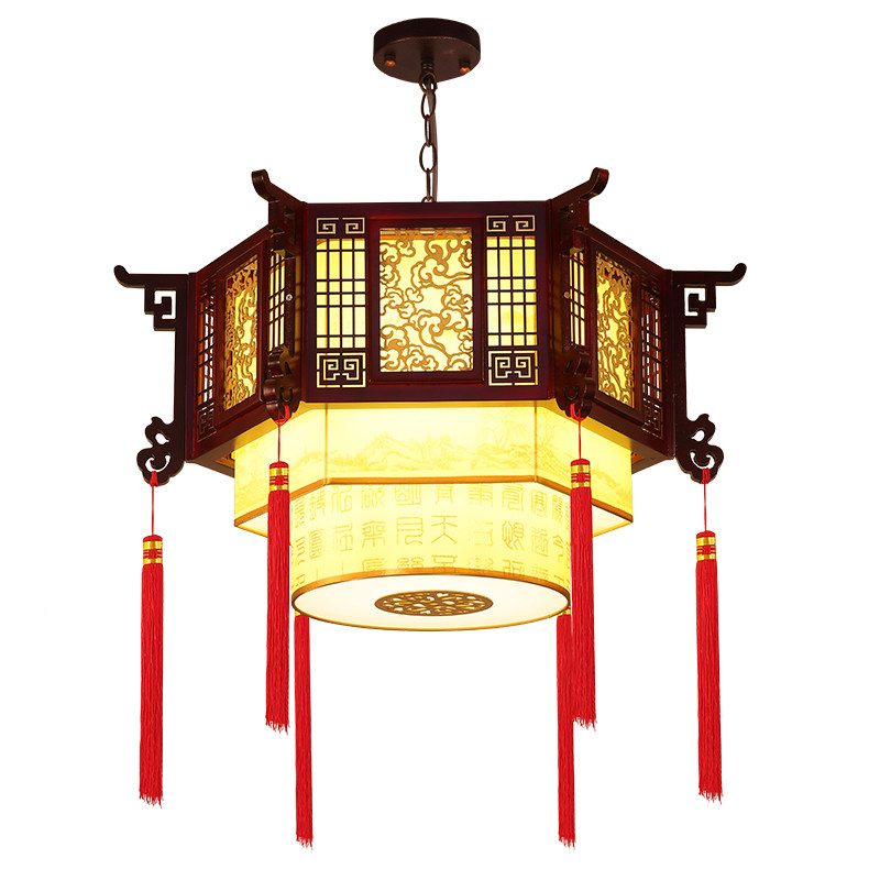 中式复古吊灯中国风实木酒店餐厅火锅饭店餐饮包厢仿古风宫廷灯笼