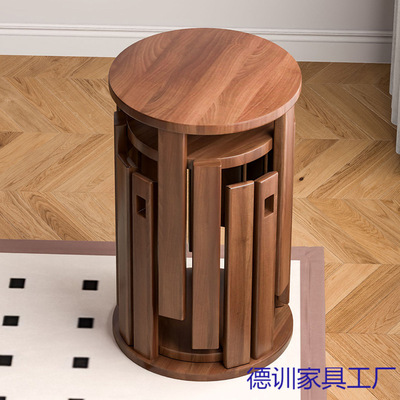 新中式实木可叠放圆凳餐桌茶几