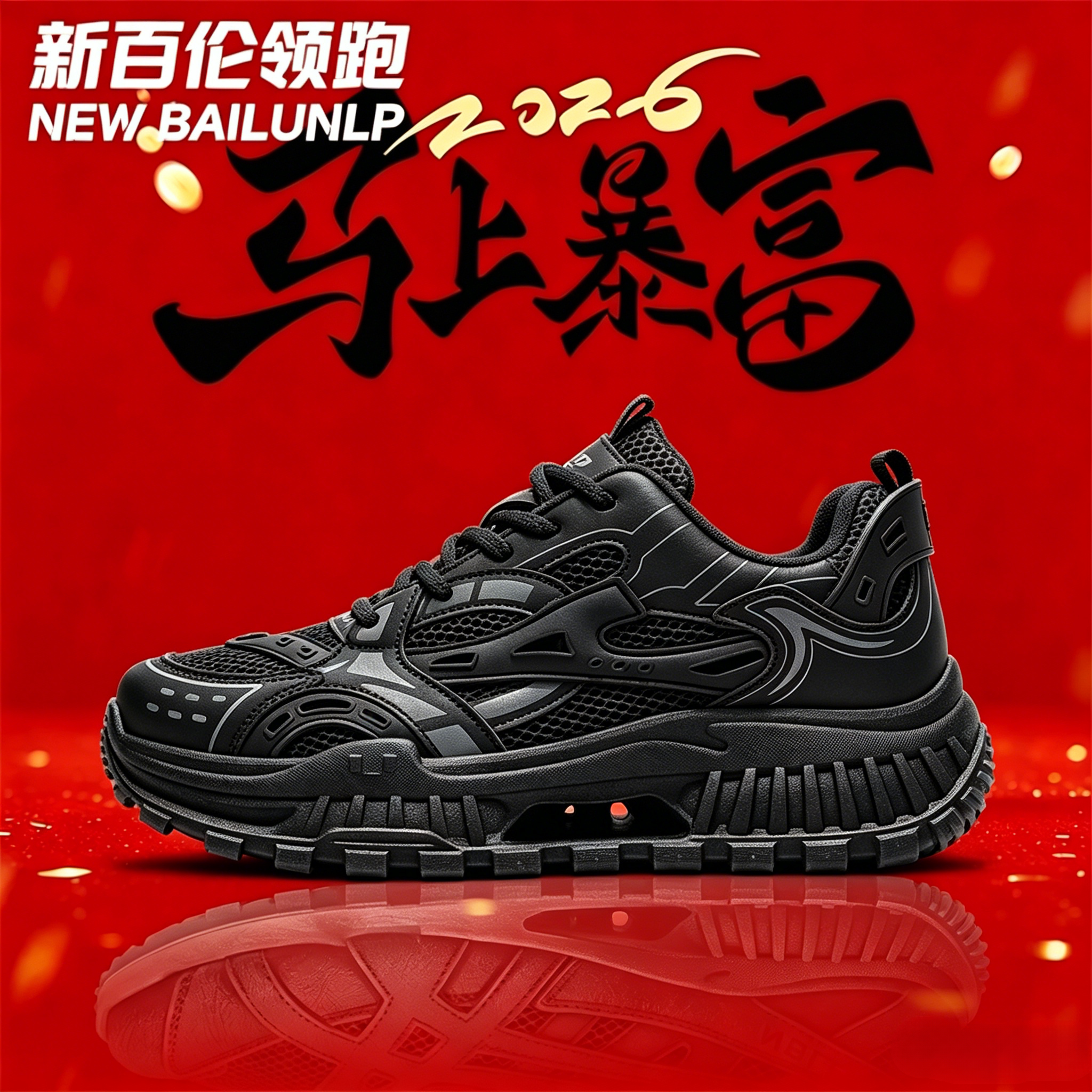 新百伦领跑厚底男鞋2026夏季新款网面百搭休闲增高鞋轮胎底老爹鞋