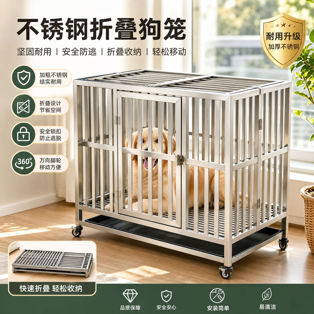 不锈钢折叠狗笼小狗幼犬室内带厕所托盘中华田园犬比熊土狗笼新型