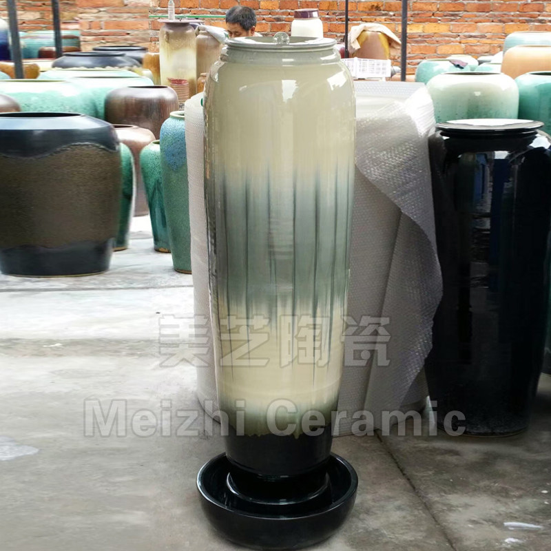 公司门口喷泉陶罐流水摆件大型落地立式涌泉缸庭院水景花瓶加湿器