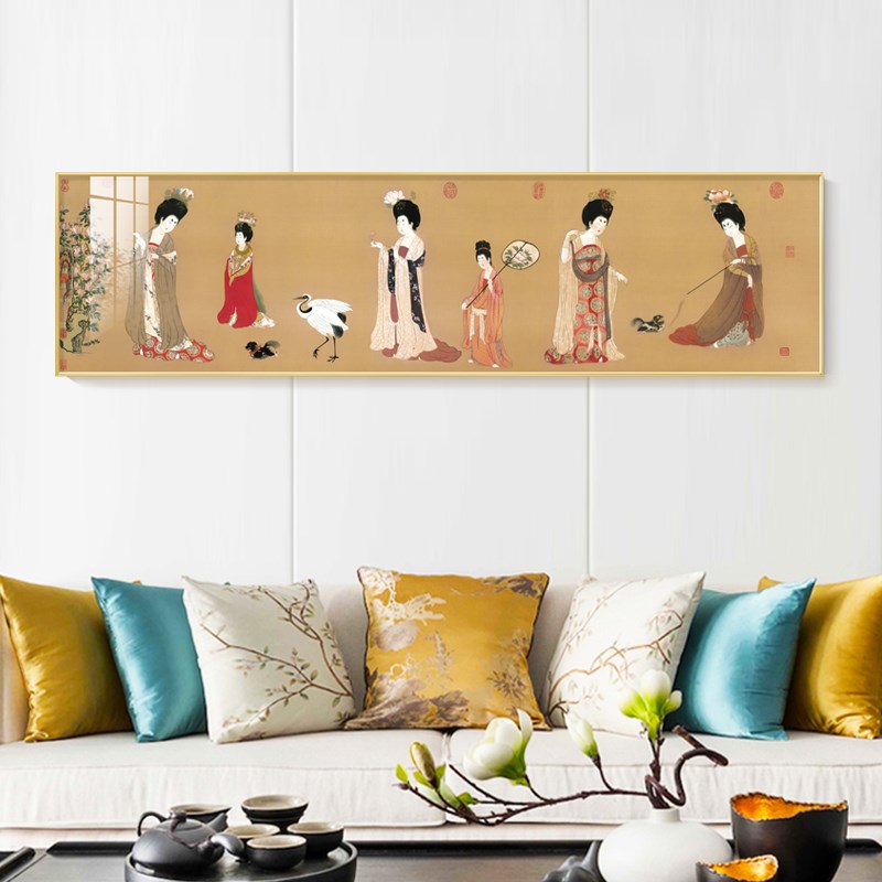 水墨宣言新中式古典装饰画茶室书房唐代壁画中国风簪花仕女图挂画