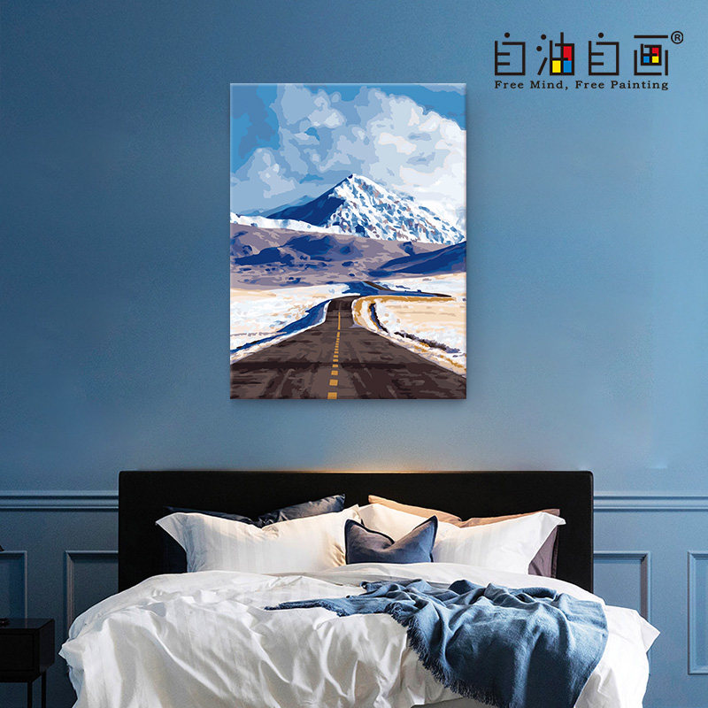 diy数字油画填色画 卧室风景手工肌理画填充涂色油彩装饰画 天路