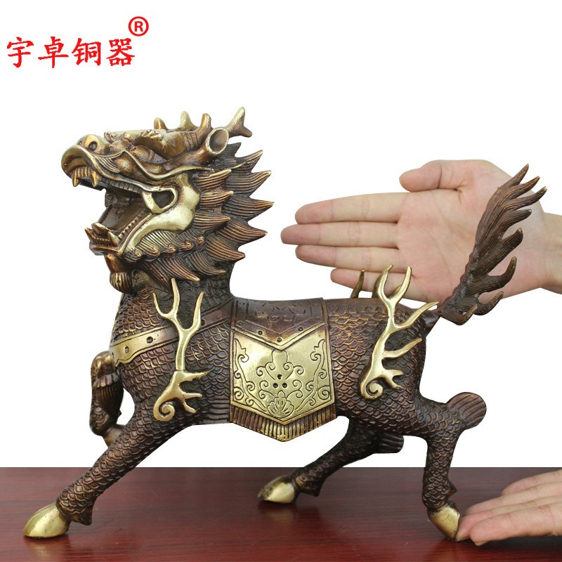 宇卓铜器 纯铜麒麟黄铜麒麟花纹麒麟铜麒麟工艺品摆件