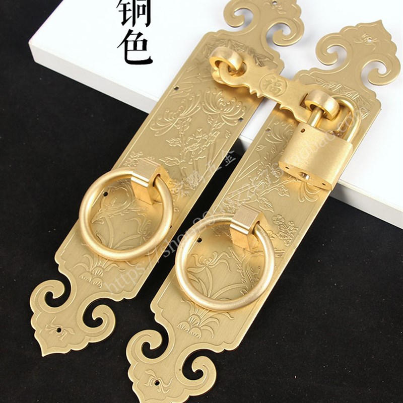 中式仿古纯铜木门锁扣黄铜大门把手明清古典风格门锁