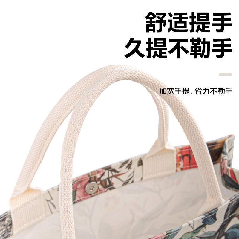 优嗖鹦鹉花纹立体包大容量帆布包提袋上班外出手拎复古包帆布袋