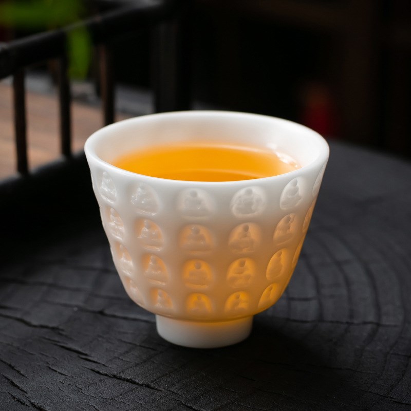 高端手工敦煌万佛浮雕主人杯高档男士个人专用陶瓷功夫茶杯单杯
