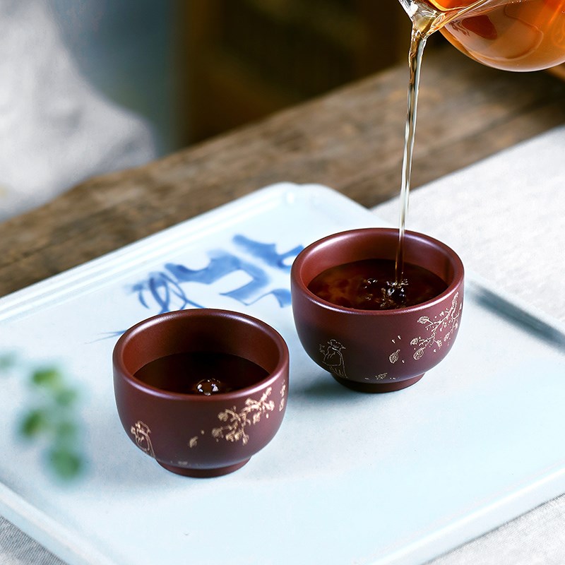 精品 宜兴紫砂品茗杯吴建立主人功夫茶杯子纯手工原矿紫泥小单杯