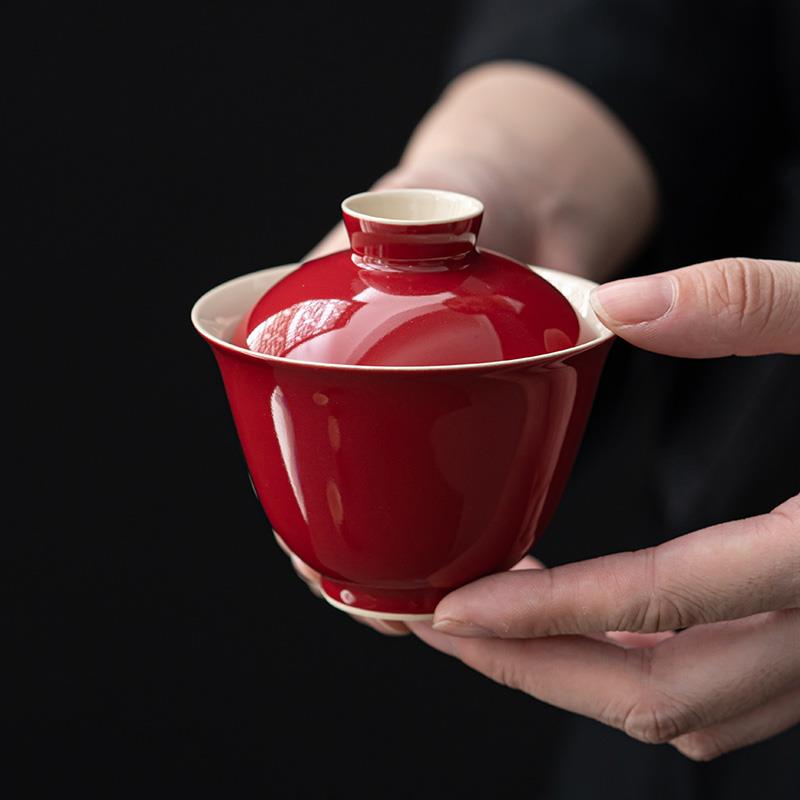 舍己宜物郎红盖碗茶杯茶碗功夫茶具套装单个不烫手茶艺盖碗茶泡茶