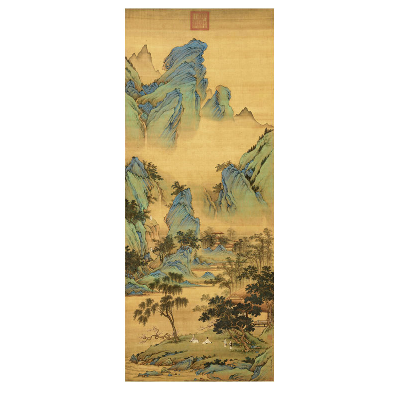 明仇英春山吟赏图新中式装饰画山水画国画古代名画玄关茶楼挂画