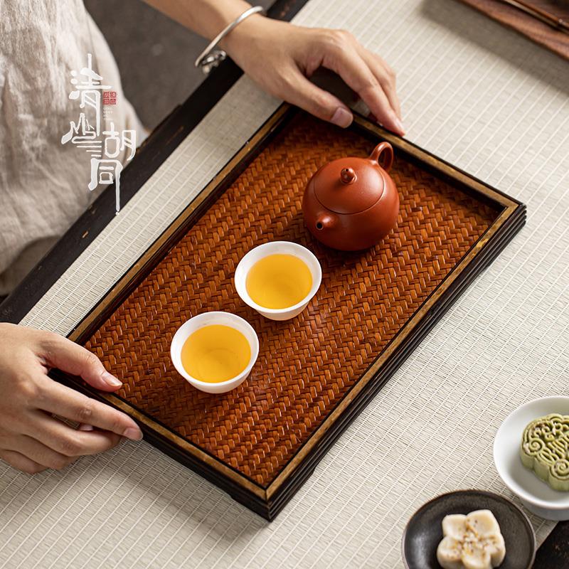 复古禅意竹制茶点托盘竹编席面奉茶盘长方形小号茶台茶具收纳盘子