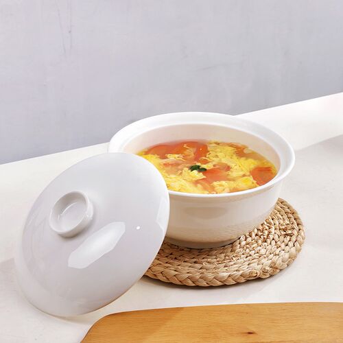 家用骨瓷带盖大汤碗景德镇纯白面碗菜碗陶瓷碗大号吃泡面炖汤碗