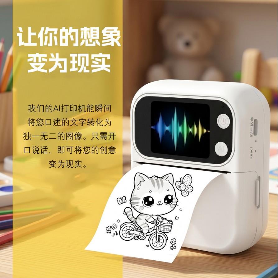 语音儿童打印机迷你热敏创意绘画机多风格打印早教玩具