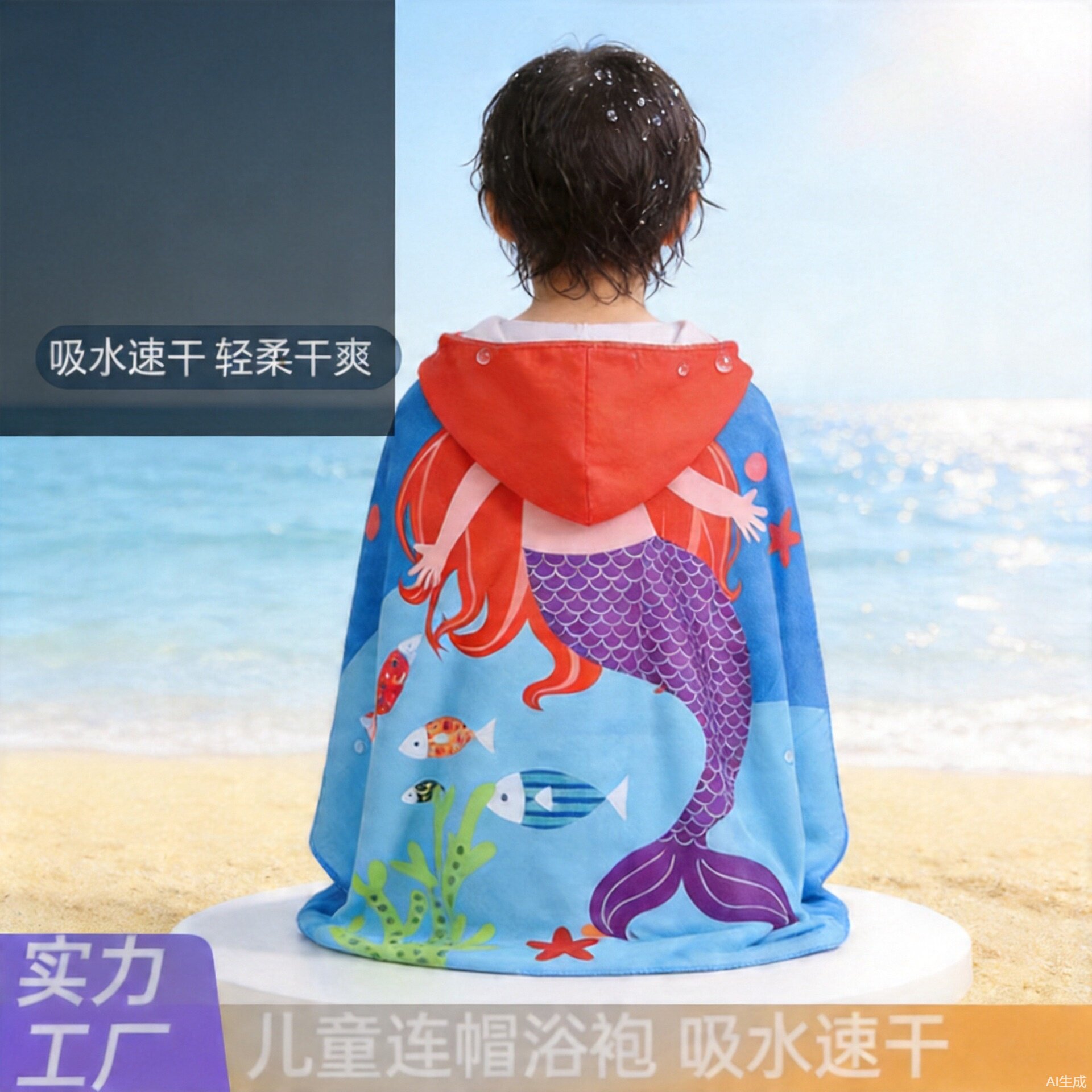 新款现货超细纤维儿童浴巾斗篷带