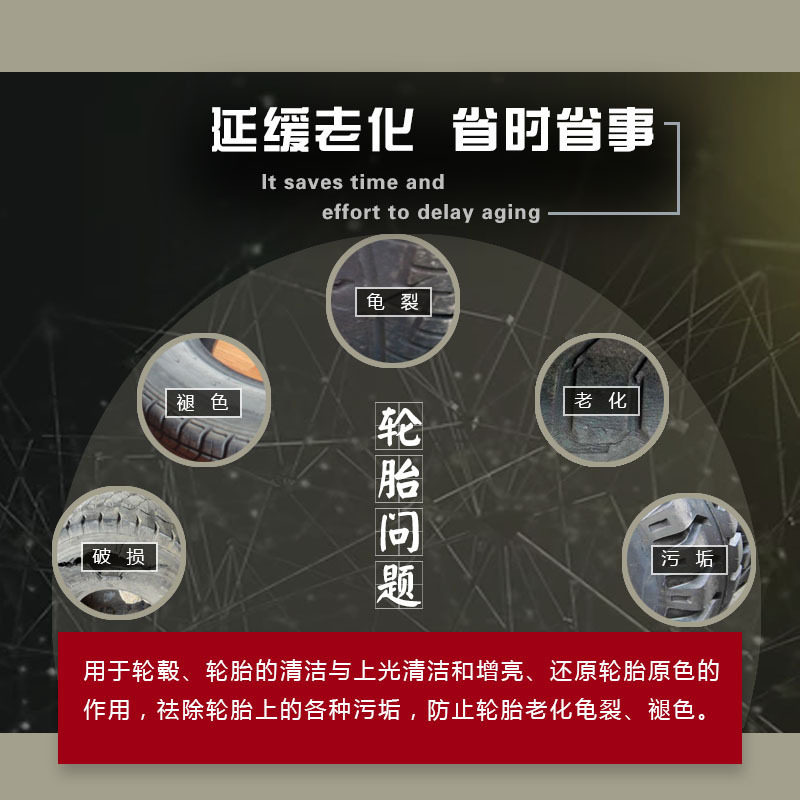 兴科锐罐装轮胎泡沫光亮剂持久清洁污垢延缓龟裂抗老化轮胎光亮剂