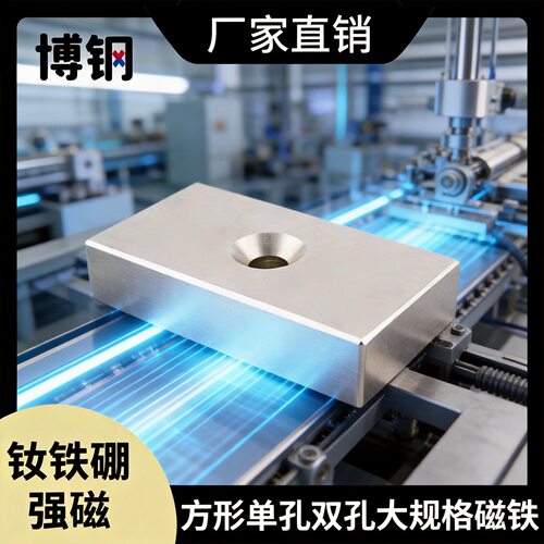 厂家直售钕铁硼强磁长方形100*50*10带孔双孔大规格耐温方块磁钢