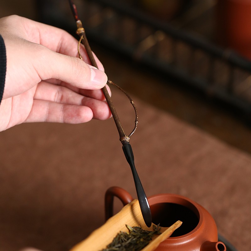 手工天然紫竹牛角茶拔禅意茶勺功夫茶具六君子茶匙茶扒通壶嘴工具