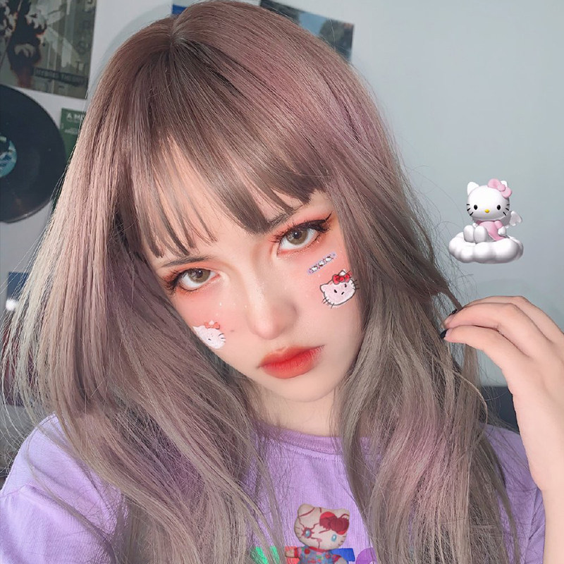 网红假发女长发日常冷紫色长直发lolita藏蓝色红空气刘海彩色发套