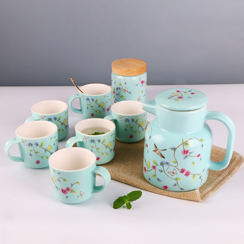 敏杨简约花鸟陶瓷功夫茶杯家用耐高温咖啡杯送礼盒花鸟纹茶具套装